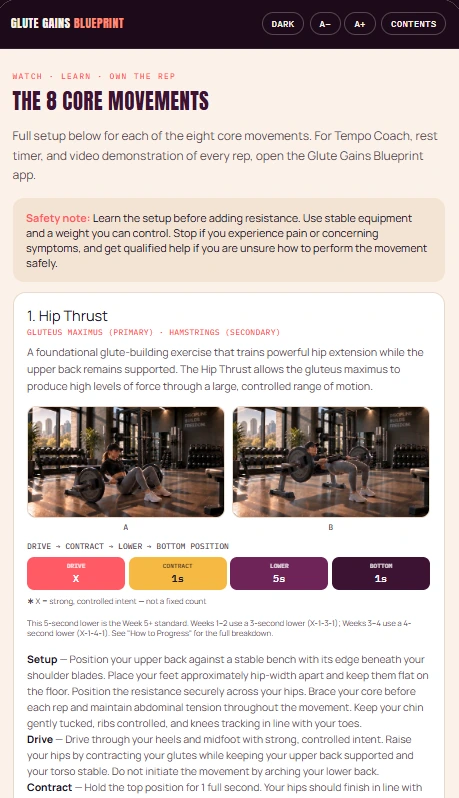 Blueprint book excerpt: Hip Thrust with photos, tempo and coaching